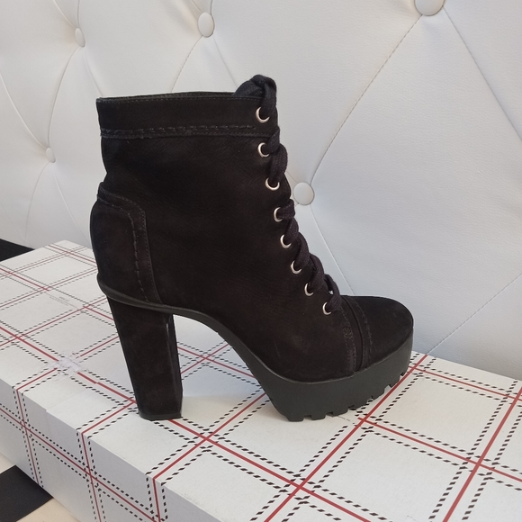 Leather Booties 6.5 Heeled Platform Boots - Picture 1 of 9